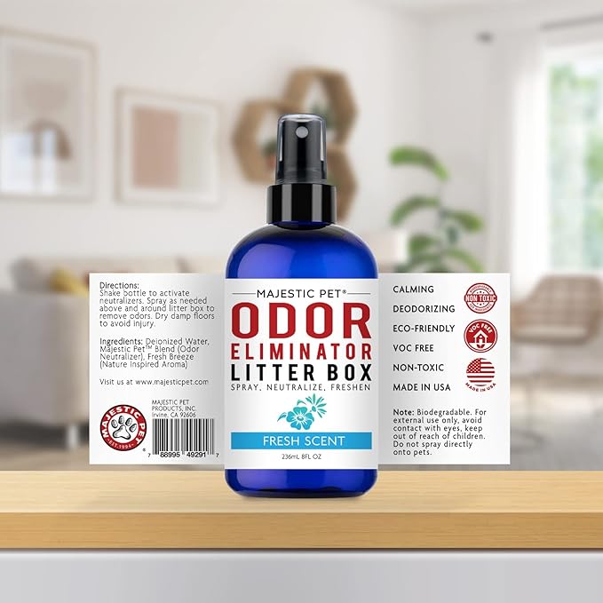 Majestic Pet Litter Box Deodorizer 8 FI Oz – Cat Litter Box Odor Eliminator - Litter Odor Eliminator Works on all Litter Types – Cat Litter Box Air Freshener - Cat Litter Deodorizer Spray Fresh Scent