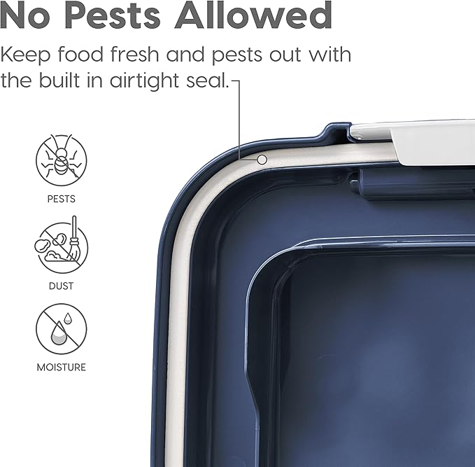 IRIS USA Airtight Dog Food Storage Container, Up to 38 lbs, Attachable Wheels, For Dog Cat Bird and Other Pet Food Storage Bin, Keep Fresh, Translucent Body, Easy Mobility, Navy