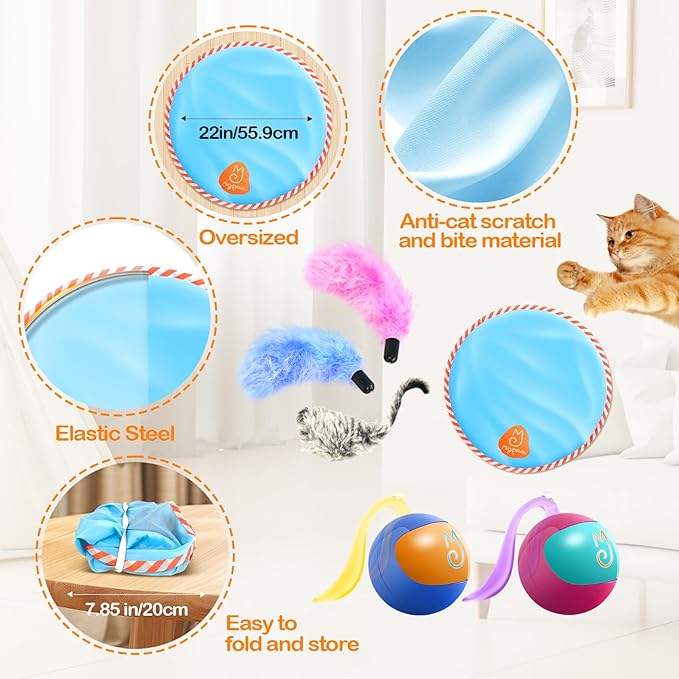 Migipaws Interactive Cat Ball Toy Set, Fun Tracker, Glowing Chase Ball with MystiChaser Pouch, Fluffy Tail, A Small Mice(Rose)