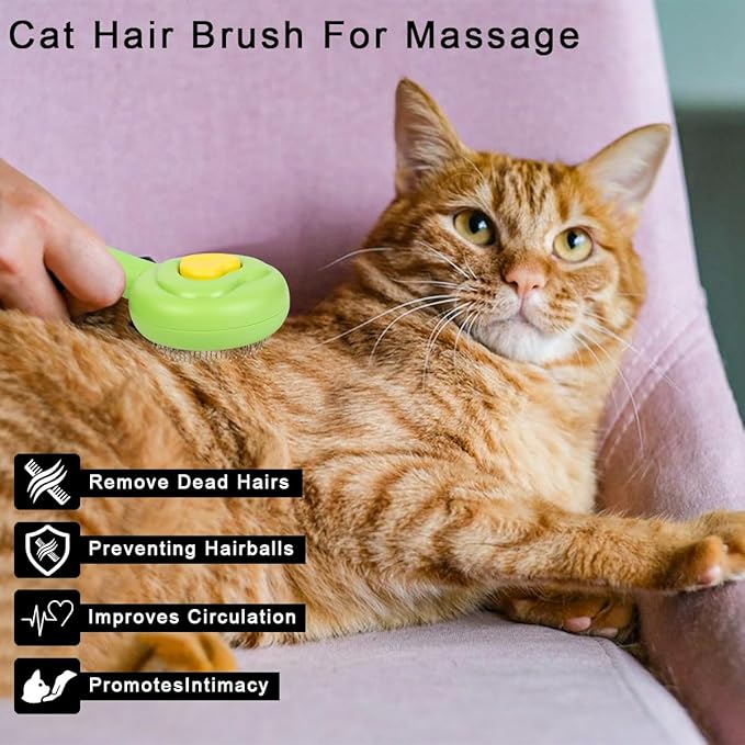 Self-Cleaning Pet Grooming Brush for Dogs & Cats, Effortlessly Removes Loose Hair, Tangles, and Mats - Ideal for Long & Short Hair Pets - Ergonomic, Skin-Friendly Design with Massage Particles Green