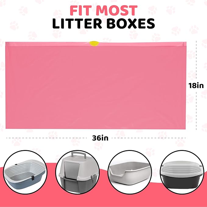 Extra Heavy Duty Jumbo Cat Litter Box Liners 20 Count Cat Waste Liners, Pink Color