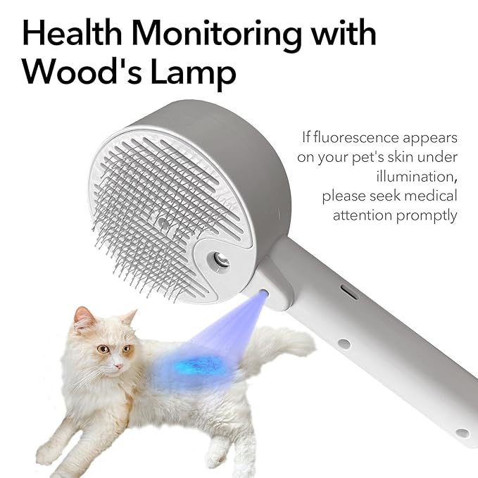 Donut 2-Gear Pet Steam Slicker Brush With UV, 4-in-1 Detangler Spray Dematting Brush For Shedding, Hair Remover With Release Button. For Indoor Long Or Short Hair Dogs, Cats, Rabbits. (White)