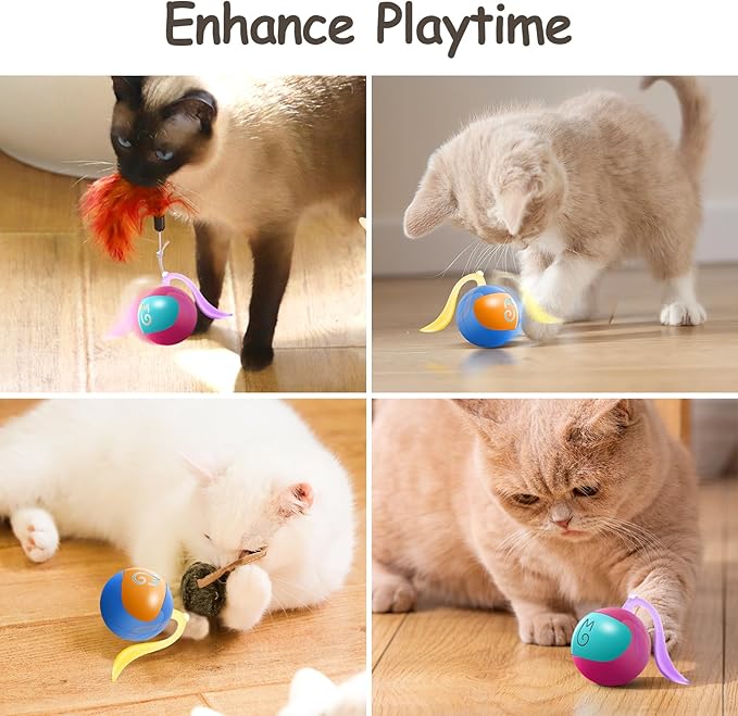 Migipaws Interactive Cat Ball Toy Set, Fun Tracker, Glowing Chase Ball with MystiChaser Pouch, Fluffy Tail, A Small Mice(Rose)