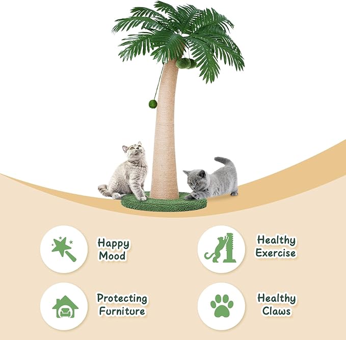 43 Inches Cat Scratching Post, Large Cat Scratching Post, Sisal Scratcher with 3 Hanging Pompoms for Indoor Cats (Tall Round Base)