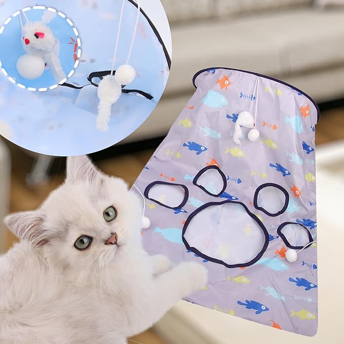Cat Tunnel Bag Kitty Collapsible Tunnel Toy Crinkle Sack Bag Pet Interactive Cat Cave Toy with 1 Little Mouse & 3 Toy Ball Green S