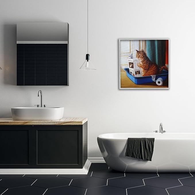 Stupell Industries Litter Box Reading Funny Cat Pet Painting, Design by Lucia Heffernan Gray Framed Wall Art, 24 x 24, Multi-Color