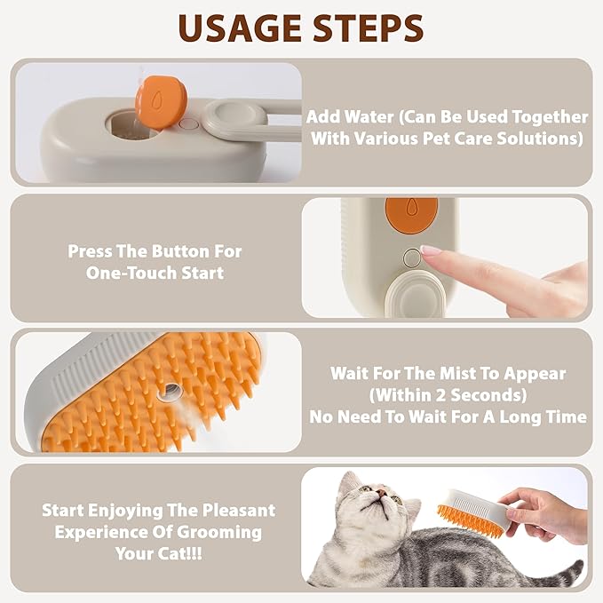 4 in 1 Cat Steam Brush for Shedding, Rechargeable Cat Brush with Steam, Anti-Static Steam Pet Brush, Massage, Cleaning, Shedding & Combing All In One!
