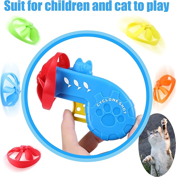 Sumind 18 Pieces Cat Fetch Tracking Interactive Toys with 5 Colors Flying Propellers for Indoor PET Cat Kitty Training Chasing (Blue, Cat)