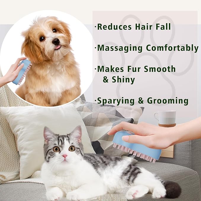Cat Steam Brush, Cat Steam Brush for Shedding, 4 In1 Rechargeable Pet Hair Removal Tool for Cat, Dog, Self Cleaning & Grooming Brush for Long & Short Hair of Pets, Comfortable Skin-friendly (Pink)