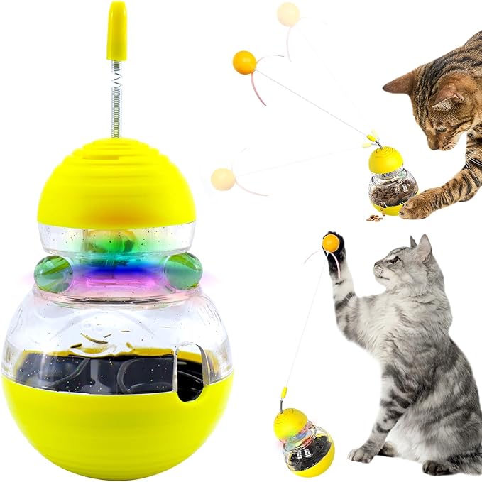 Cat Interactive Toy Indoor, Cat Treat Dispensing Toy, Slow Feeder Puzzle Toy for Cats, Food Dispensing Ball for Pets, Fun Interactive Enrichment Wand Toy for Cats
