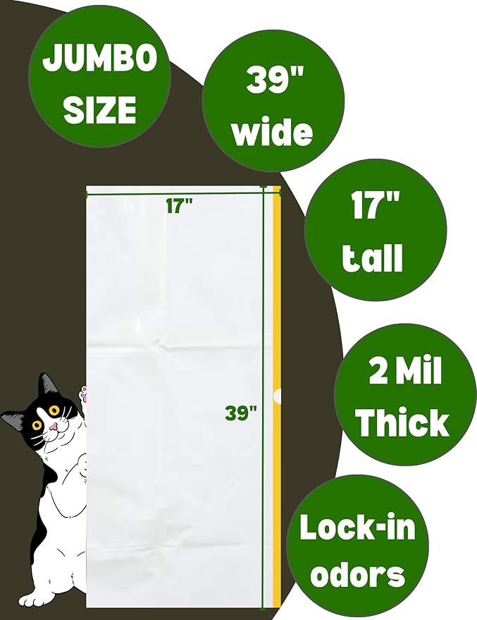 Cat Litter Box Liners Drawstring XL (30 Bags) 39" x 17" Super Jumbo Scratch Resistant Extra Heavy 2 Mil Disposable Litter Box Liner Cat Litter Tray Bags (30 Count)