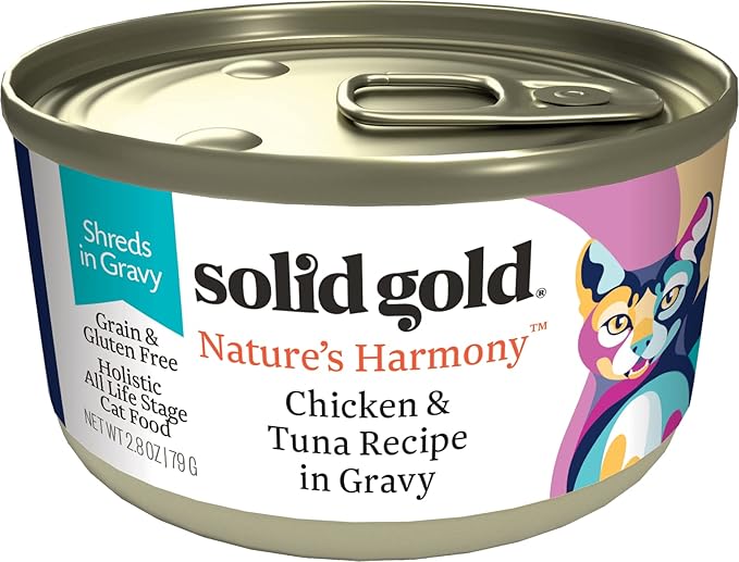 Solid Gold Nature's Harmony Wet Cat Food - Chicken & Tuna Shreds in Gravy - Canned Cat Food, 24 Pack