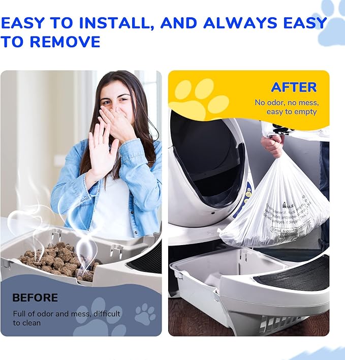 Litter Box Liner Bag Compatible with Cat litter Box 3 and 4, 60 Pack - Extra Thick Waste Bags for Self-Cleaning Pet Kitty Litter Box Drawer Liners, 9-11 Gallons Home/Kitchen Trash Bags