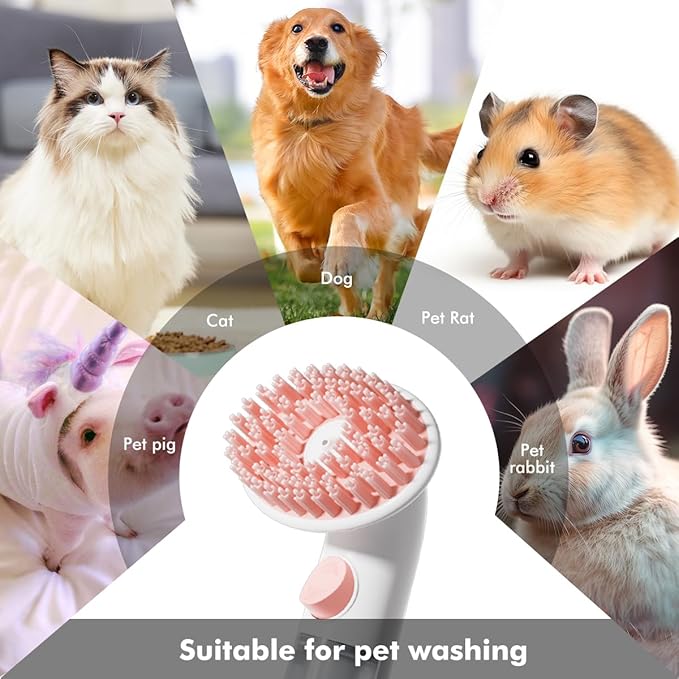 Pet Bath Brush Shampoo Dispenser for Cats Dogs, Cat Clean & Massage Brush With Soft Silicone Bristles for Pet Grooming Washing (White & Pink)