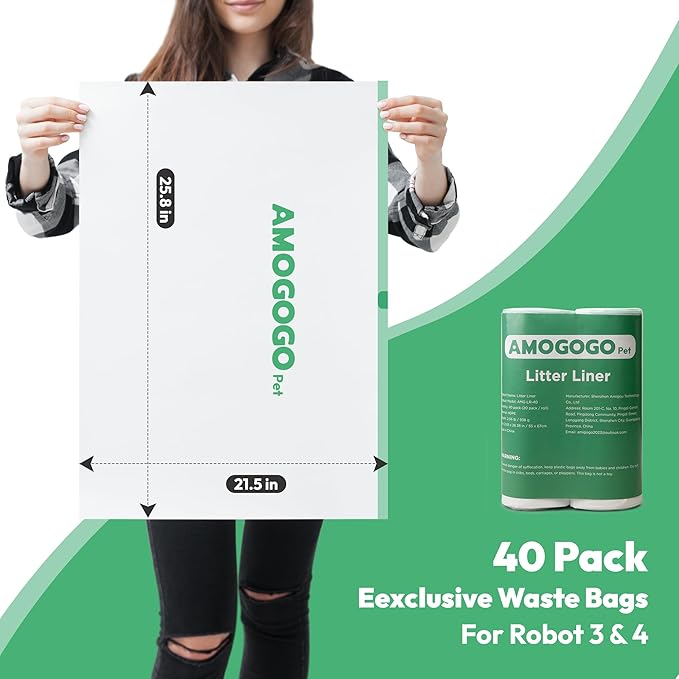 Waste Bags, Compatible with Litter Robot 4 & 3, Liners for Automatic Cat Litter Box Self Cleaning, 9-11 Gallon Capacity, Replacement Bags Liners with Drawstring 40 Pack, 25.8" x 21.5"