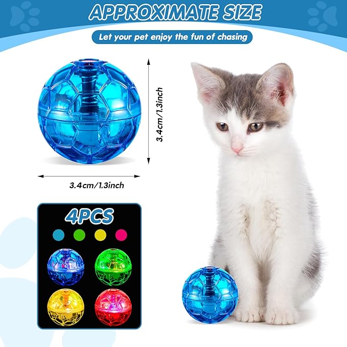 Frienda 4 Pieces Ghost Hunting Cat Ball Motion Light Up Cat Balls LED Motion Activated Cat Ball Motion Light Up Cat Dog Interactive Toys Pet Glowing Mini Running Exercise Ball Toys (Multicolored)