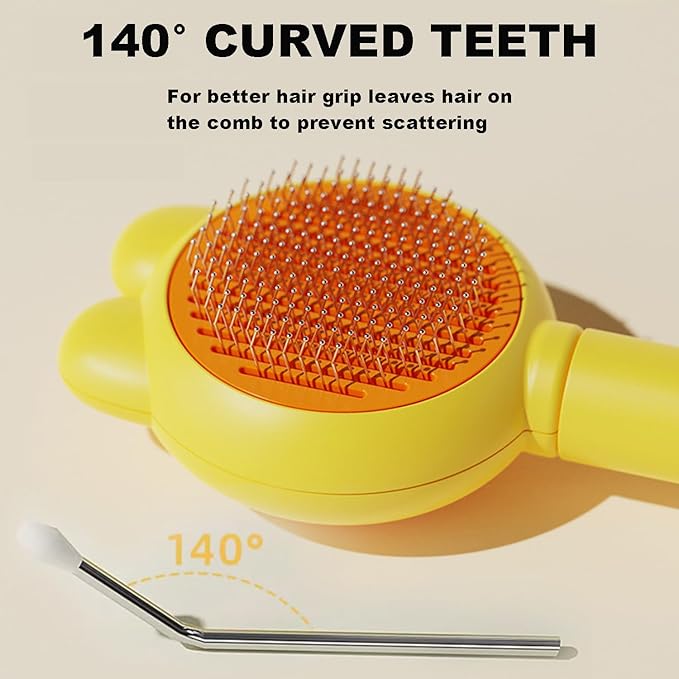 YINGFAN Cat Brushes for Indoor Cats, Self Cleaning Cat Brush for Shedding, Cat Hair Brush with Release Button, 7.9 Inch (Yellow)