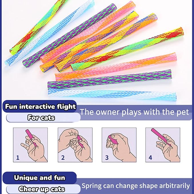 Cat Spring Tube Toy, 10Pcs Freely Folding Spring Shape Multi Color Cat Bouncing Toy Fun Pet Action Interactive Toys