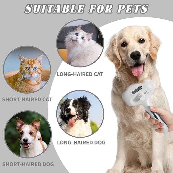 QOQ Self-Cleaning Spray Cat Brush for Shedding, Removes Static Flying Hair, and Works Wonders for Both Long and Short-Haired Pets 2 In 1 Cleaning Brush for Cats And Dogs Grooming (white)