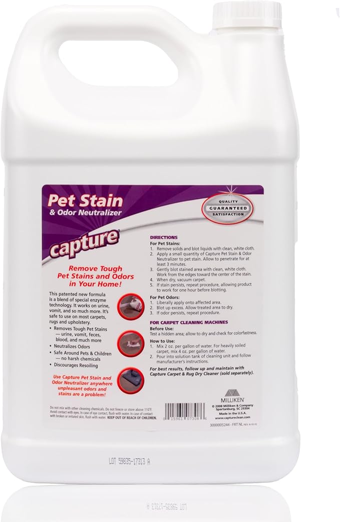 Capture Pet Stain & Odor Remover - Enzyme Pet Odor Eliminator for Home, Carpet Stain Remover for Cats & Dog Pee, Cat Urine Destroyer, Carpet Cleaner Spray - 1 Gallon Bottle