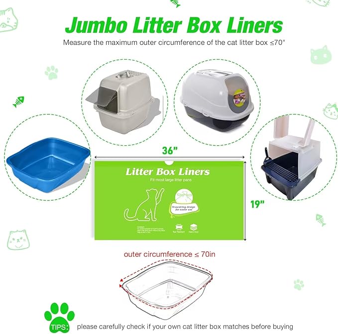 Litter Box Liners Heavy Duty Super Thick 2MIL Jumbo Drawstring Cat Litter Liner Bags 36" x 19" Litter Pan Liners 30 Count