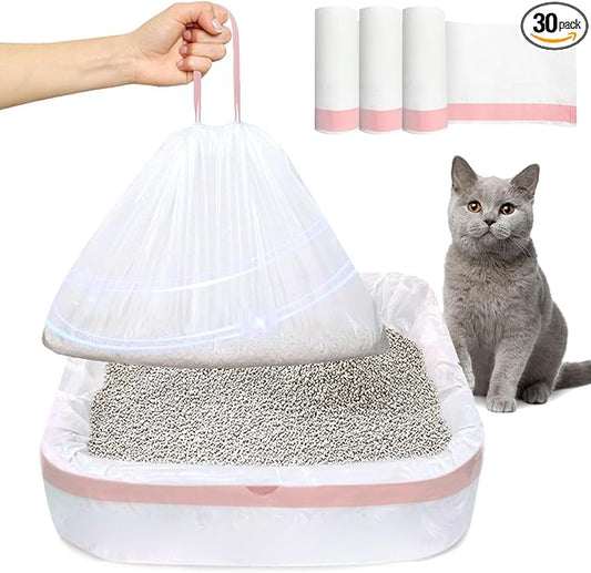 Jumbo Litter Box Liners With Drawstrings, 45"x18" Large Heavy Duty Cat Litter Box Liners, Extra Thick Litter Pan Liners, 30 Count