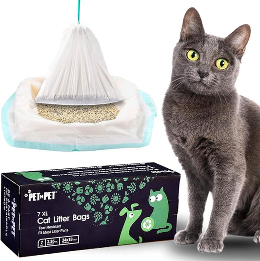 PET N PET Extra Large Cat Litter Box Liners, 7 Count Cat Litter Bags For Poop, Heavy Duty Kitty Litter Bags For Cat Poop, Tear & Leak Resistant Cat Litter Liners, Drawstring Closure Cat Bags Liners