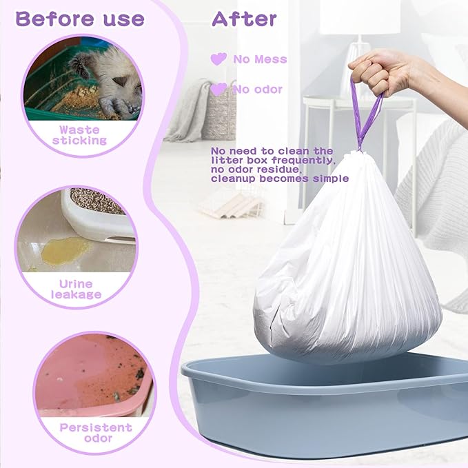 Cat Litter Liners Large, 30 Pack Jumbo Drawstring Cat Litter Bags, Extra Thick Litter Pan Liners Heavy Duty 36"x16"