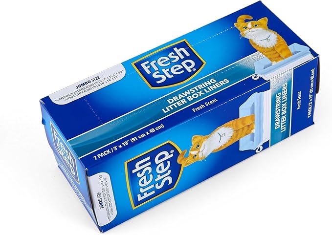 Fresh Step Drawstring Cat Litter Box Liners, Scented, Jumbo Size, 36" x 19" - 7 Count Per Box, 2 Boxes, Kitty Litter Bags, Cat Litter Liners for All Cats to Keep Your Home Clean