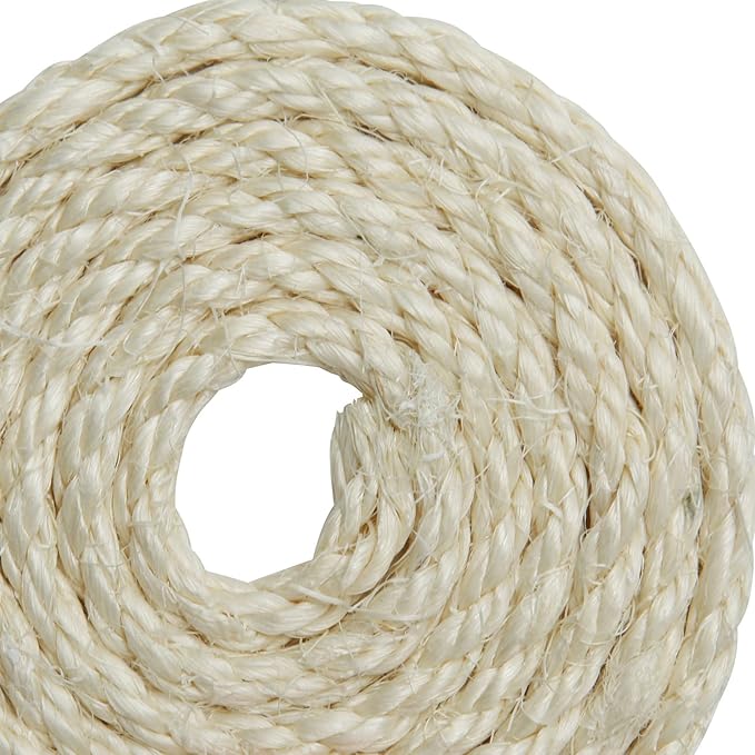 White Sisal Rope 1/4 Inch by 164-Feet for Cat Scratching Post Tree Tower Replacement Repair and Replace, DIY Hemp Twine for Kittens Shelves Furniture Window Bed Climbing Scratch Carpet, 6mm by 50m