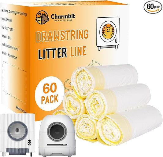 Drawstring Litter Box Liner Bag 60 Pack,Automatic Cat Litter Box Trash Bags for Self Cleaning Cat litter Box Drawer Liners