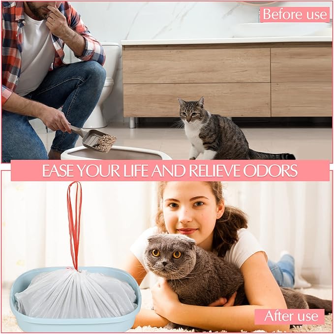 30 Count Cat Litter Box Liners Large Drawstring Cat Pan Bags Kitty Litter Box Liners XL Heavy Duty Liner Bags for Pets Cats Litter Box Tray, 36 x 18 Inch
