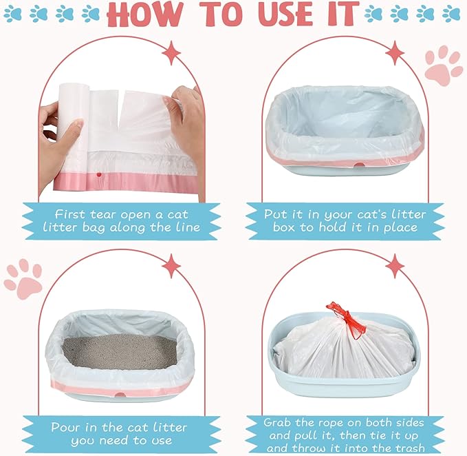 Colarr 50 Count Large Cat Litter Box Liners 31 x 18 Inch Liners Bags with Drawstring Cat Liners for Litter Box Pets Cats