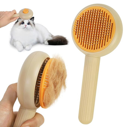 Self-Cleaning Slicker Brush for Dogs & Cats - Efficiently Removes Shedding Hair, Tangles, and Mats - Suitable for Long & Short Haired Pets - with Skin-Friendly Massage Tips - Apricot