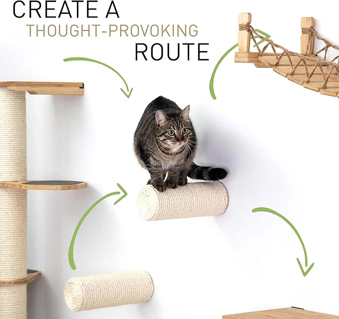 Catastrophic Creations Floating Cat Scratching Post, Hand-Crafted Sisal Cat Scratcher Post, Wall Cat Shelves & Scratching Posts for Indoor Cats, Durable & Modern Cat Furniture (3 Pc)