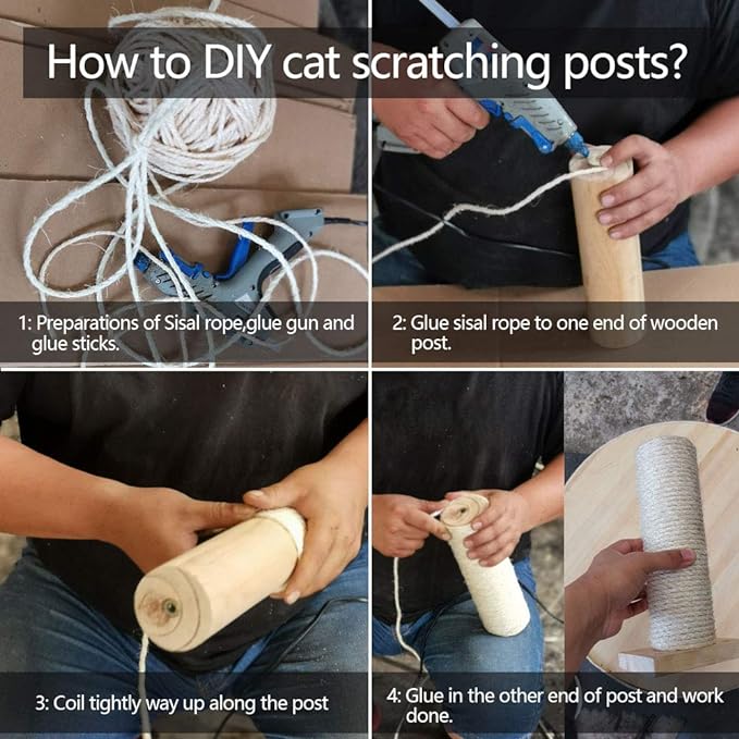 Sisal Rope 6mm for Cat Scratcher Repair and Replace Cat Scratching Post, DIY Scratching Furniture - Cat Tree, Scratch Carpet & Mat, Cat Kicker Toys, Natural Jute 98ft/30m