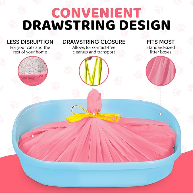 Extra Heavy Duty Jumbo Cat Litter Box Liners 20 Count Cat Waste Liners, Pink Color