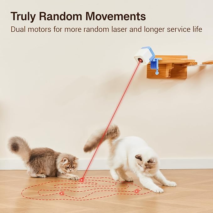 Potaroma Truly Random Cat Laser Toys, No Knock-Over Clamp, Automatic Chargeable Interactive Kitten Toy Indoor Exercise for All Breeds, Light Blue White
