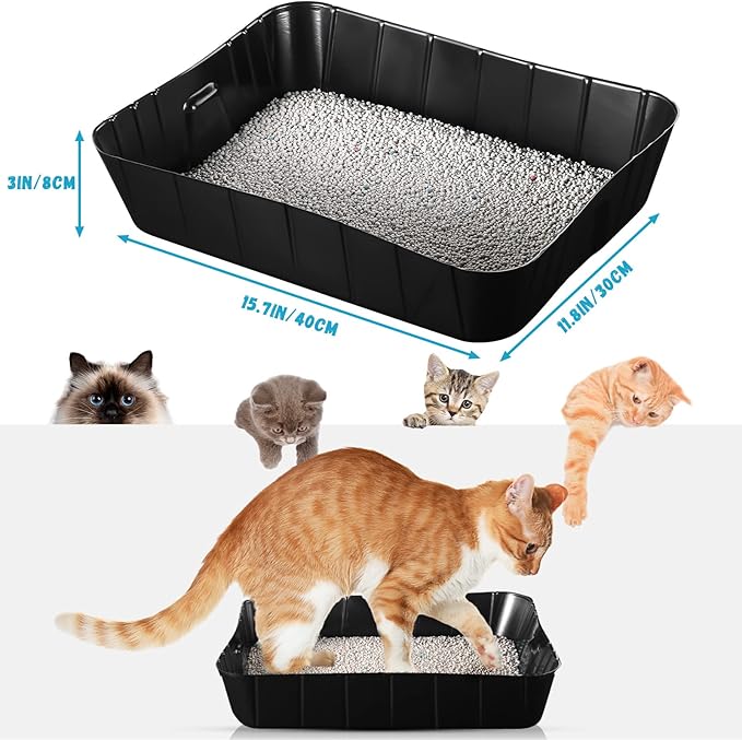50 Pieces Disposable Litter Boxes for Cats Small Kitty Litter Box Litter Tray for Pets Plastic Litter Boxes for Indoor Cats Kitten Hamster Rabbit Guinea Pig Travel, 15.7 x 11.8 x 3 Inches, Black