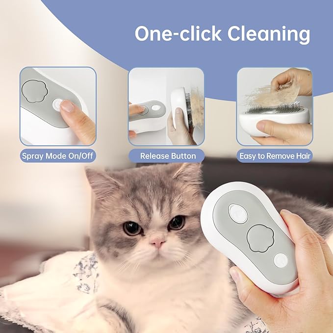 Cat Brush for Shedding Rechargeable Cat Steam Brushes for Indoor Cats Self-Cleaning Pet Grooming Tool for Long and Short Hair Steamy Dog Comb Cat Deshedding Hair Brush, Grey