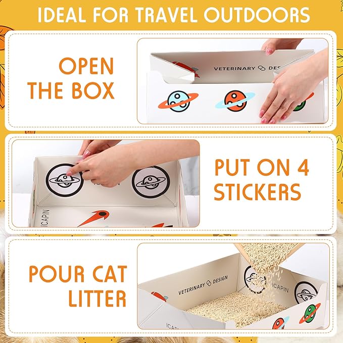Teling 4 Pcs Disposable Litter Boxes for Cats Double Layer Waterproof Travel Litter Box, Foldable Portable 2 in 1 Cat Liner Trays for Travel Small Pets Liner Boxes, 14.96 x 11.8 x 4.7 Inch