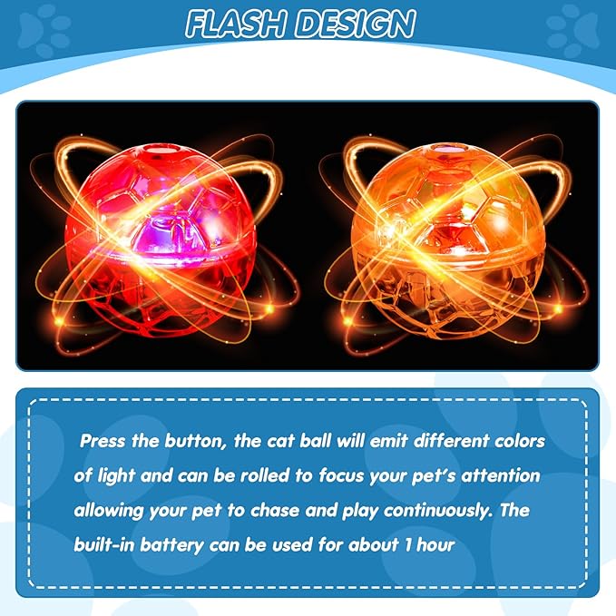 Frienda 4 Pieces Ghost Hunting Cat Ball Motion Light Up Cat Balls LED Motion Activated Cat Ball Motion Light Up Cat Dog Interactive Toys Pet Glowing Mini Running Exercise Ball Toys (Classic Color)
