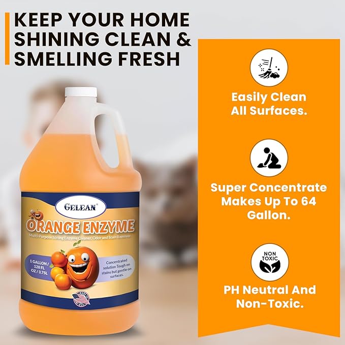 Multi-Purpose Enzyme Cleaner - Concentrate MAKES 64 GALLON - Stain and Odor Eliminator - ORANGE ENZYME - Odor Floor Cleaner USA Made All Purpose Cleaner 128 oz