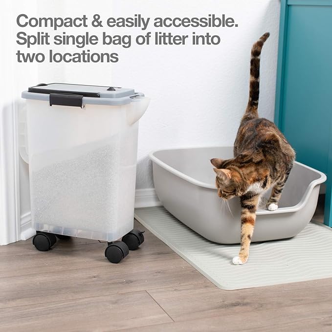 PetFusion BetterBin Portable Litter Storage Container (16.5 x 11.7 x 19) | Holds up to 25 lbs/10 Gallons, Great for Dry Dog and Cat Food | Adjustable Spout, Back & Top Handles, Heavy Duty Wheels