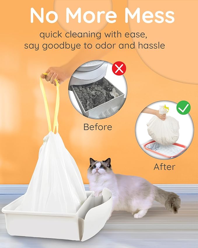 Cat Litter Box Liners 120 Count, 23”x14” Kitty Litter Box Bags with Drawstring, Leak-Proof Cat Pan Liners with 10KG/22LBS Load Capacity for Pet Cat Litter Tray