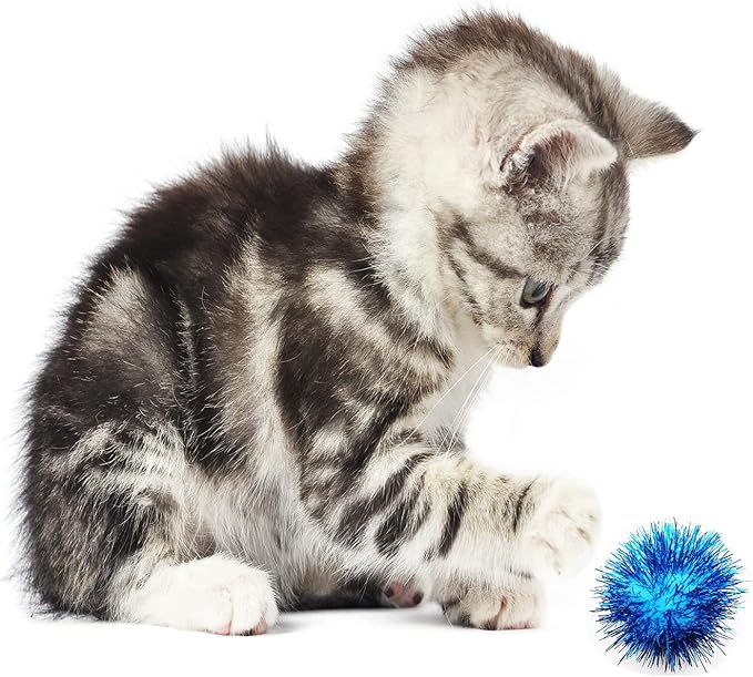 20 Pcs Assorted Color Flash Ball Cat's Favorite Toy Ball Tinsel Pom Poms Flash.