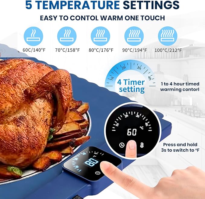 Electric Warming Tray, Full Surface Heating, Portable Food Warmer Rolling Silicone Mat, Food Warmer for Parties FeaturesFoldable Design & Fast Heating, Warming Plate for Buffet