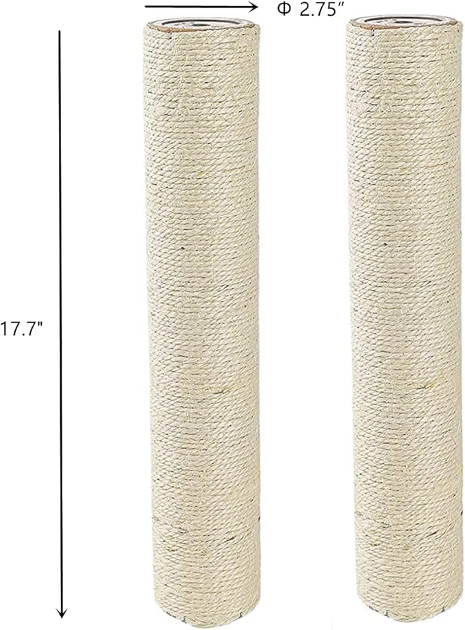 SHENGOCASE 2-Pack 17.7" L, Ø 2.75" Cat Tree Replacement Post with M8 Bolt, Cat Tower Relacement Post, DIY Cat Scratching Post Replacement Part Pole