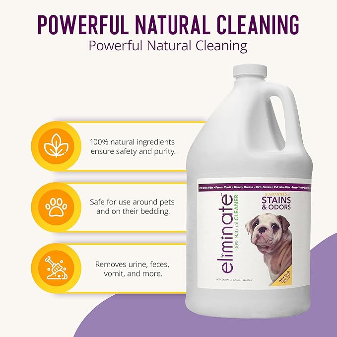 Health Extension Eliminate Enzymatic Stain & Odor Remover, 128 Oz - Natural Ingredients, Safe for Pets & People, Effective on Carpets, Hard Floors, and Pet Bedding