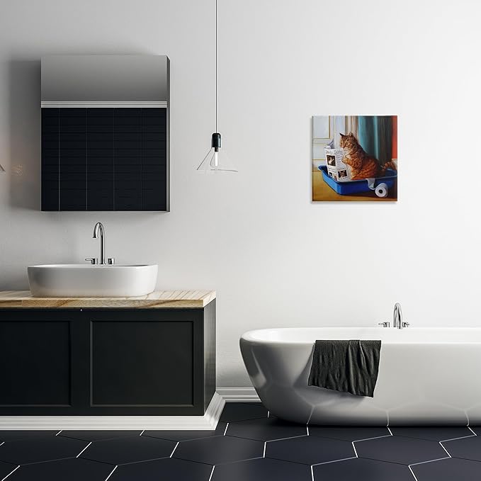 Stupell Industries Litter Box Reading Funny Cat Pet Painting Canvas Wall Art, 17 x 17, Design by Artist Lucia Heffernan